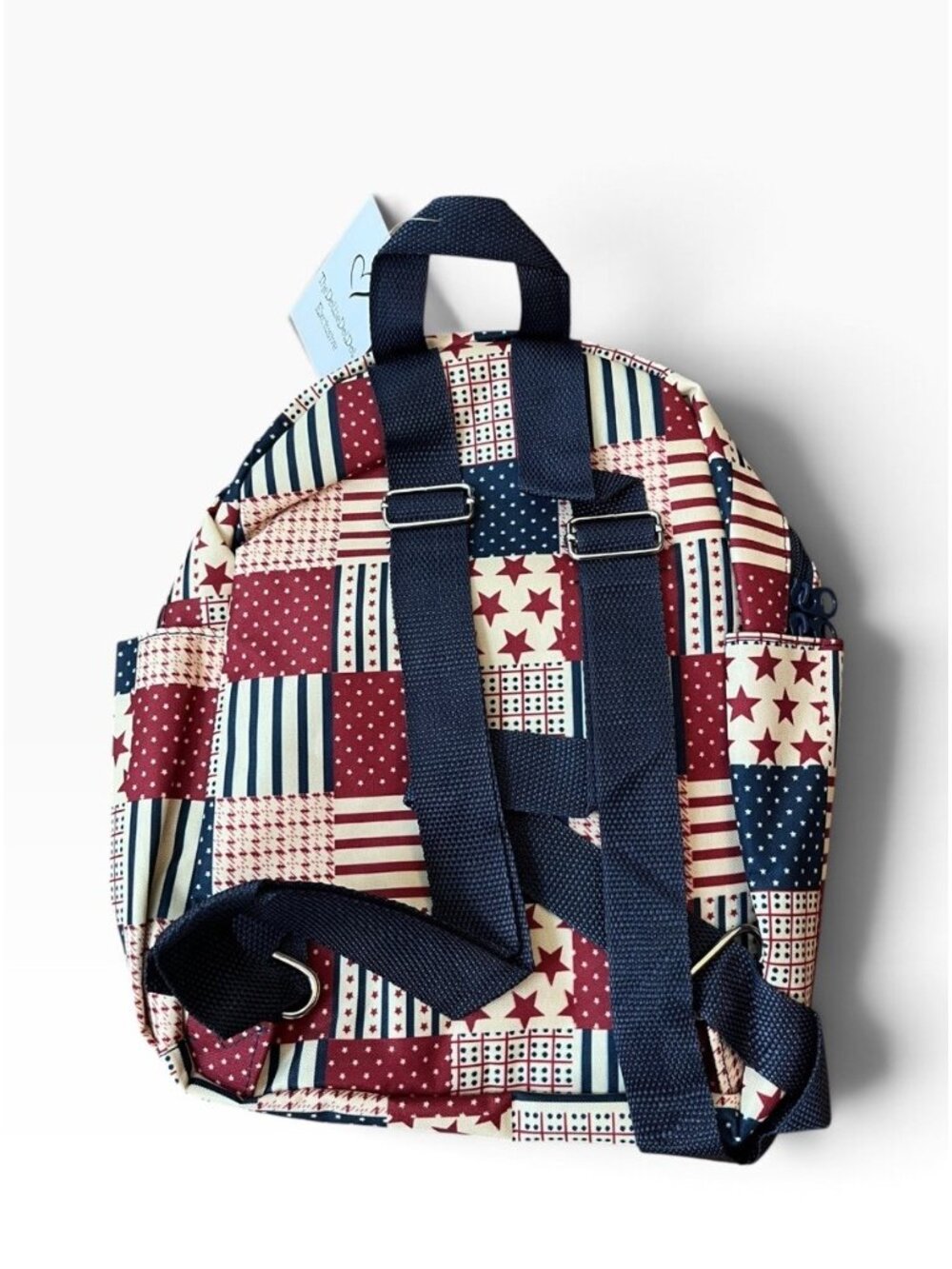 The Dottie Dot Dot Small American Flag Patchwork Adjustable Backpack Bag NWT - Picture 2 of 3